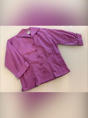 Women's Button-Front Purple Blouse with Notched Collar